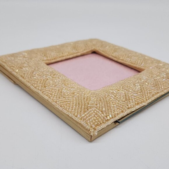 Beaded Yellow Square Photo Frame 3" Exterior 5.5" - Picture 9 of 11